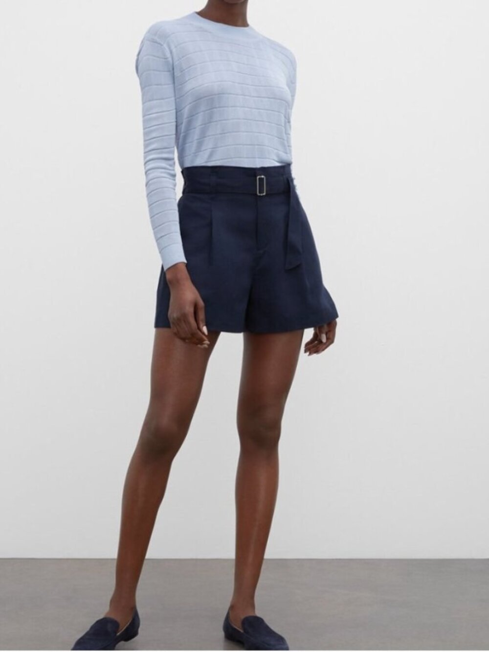 Club Monaco Darcee Blue Linen Belted Paperbag Shorts Size 0